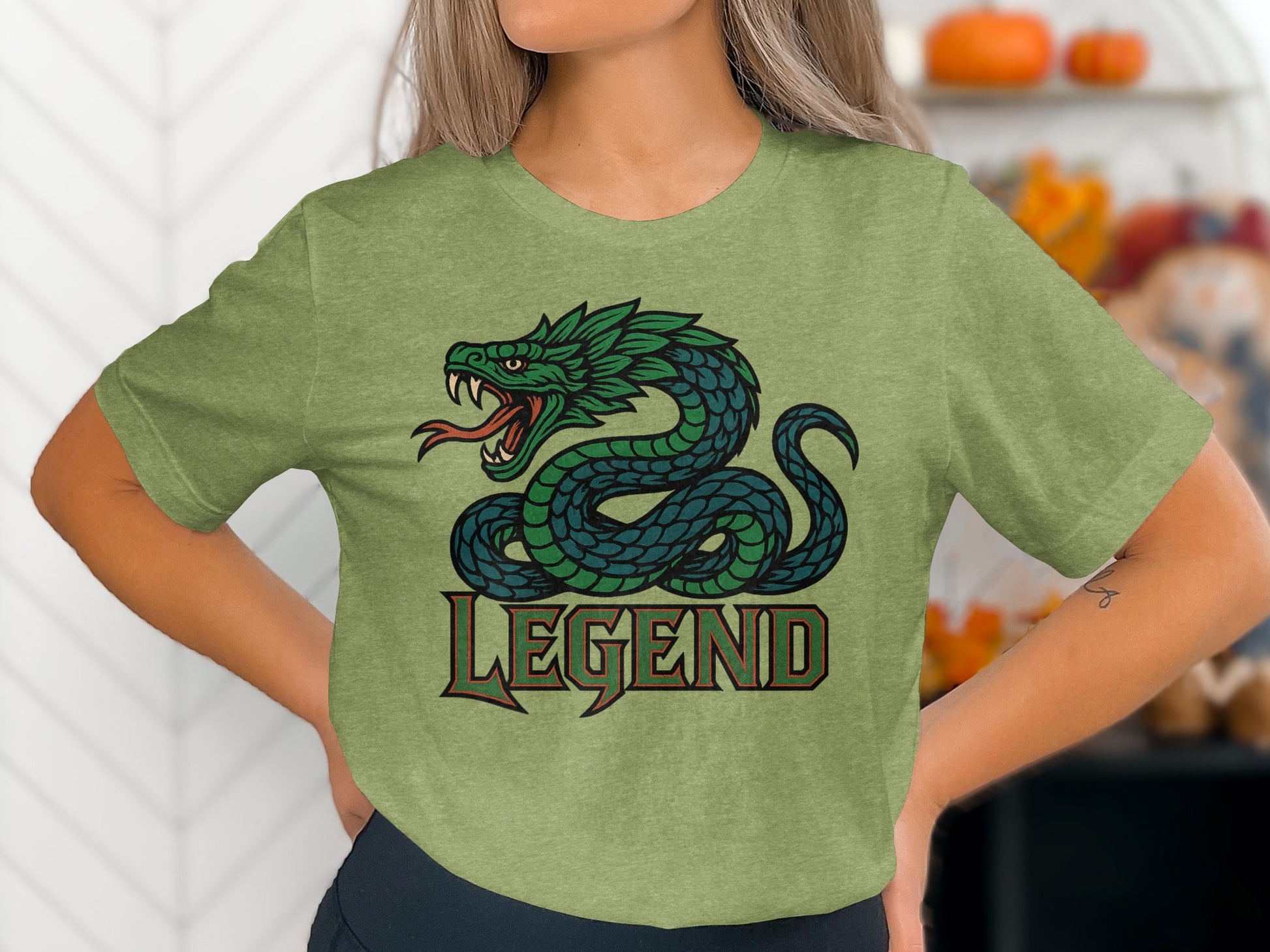 Green T-Shirt with Dragon and Legend Design product