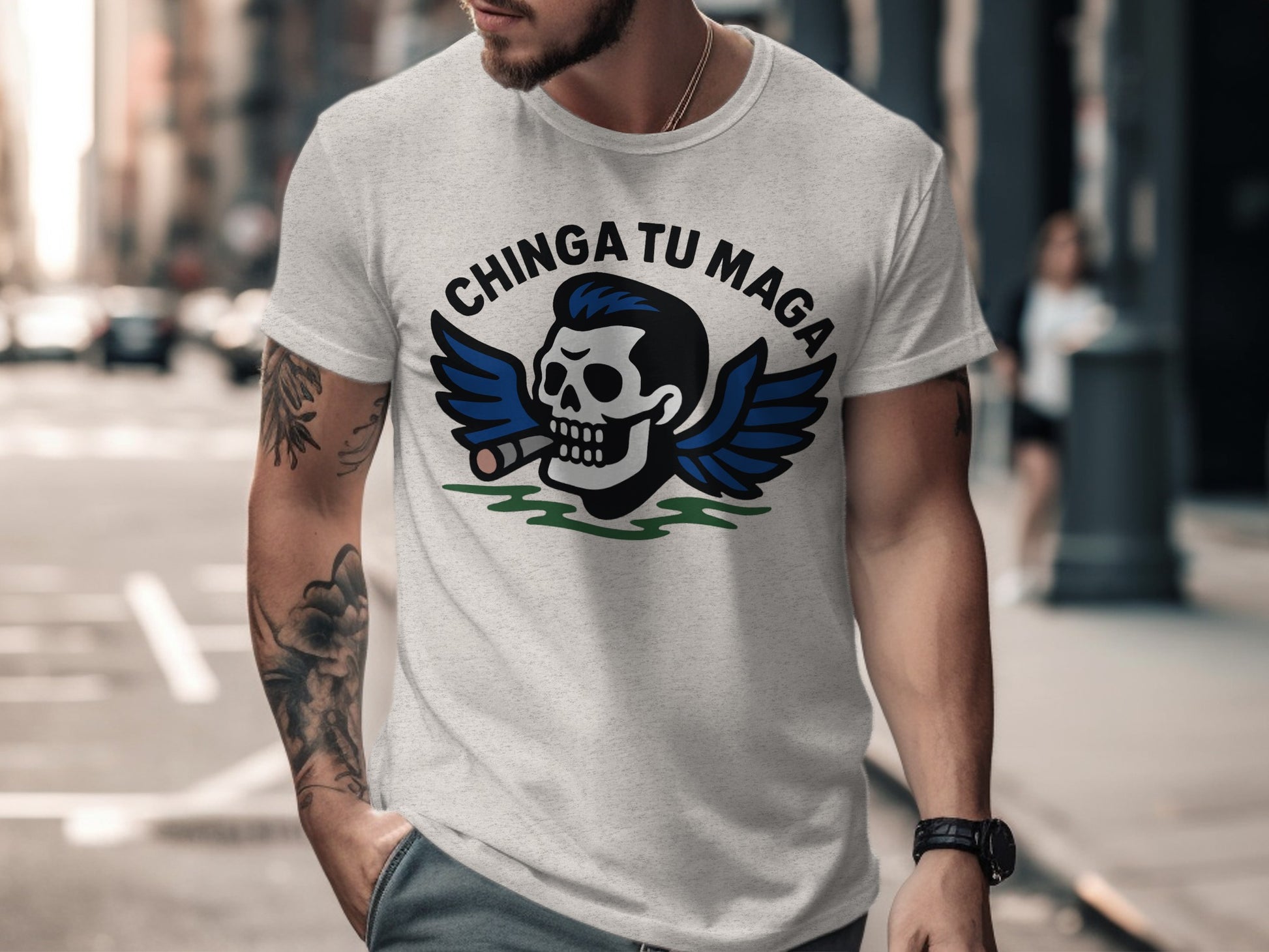 Edgy Skull and Wings Graphic White T-shirt product