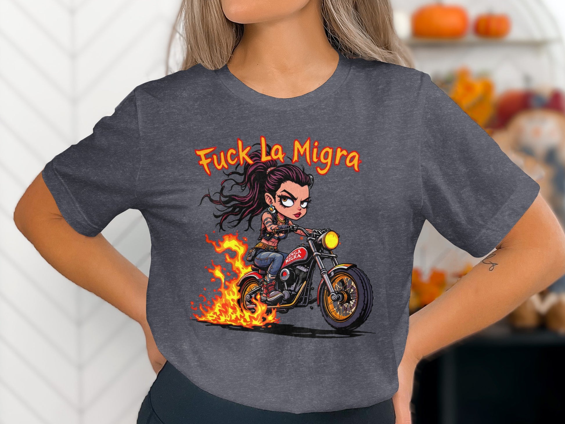 Fuck La Migra Motorcycle Rider Graphic T-shirt product type