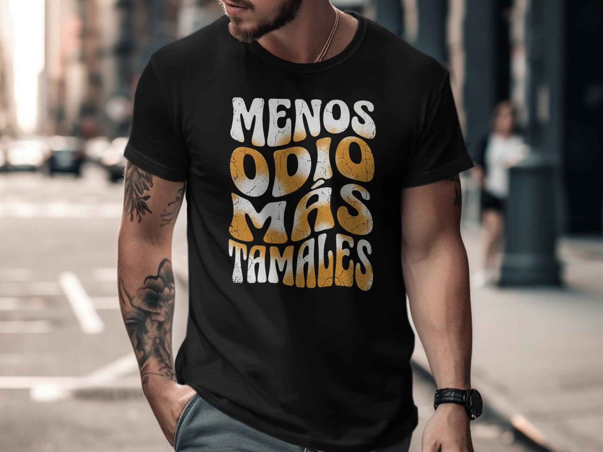 Menos Odio Mas Tamales T-Shirts, Less Hate More Tamales Funny Foodie Tee, Retro Groovy Vintage Distressed Spanish Quote T-Shirt