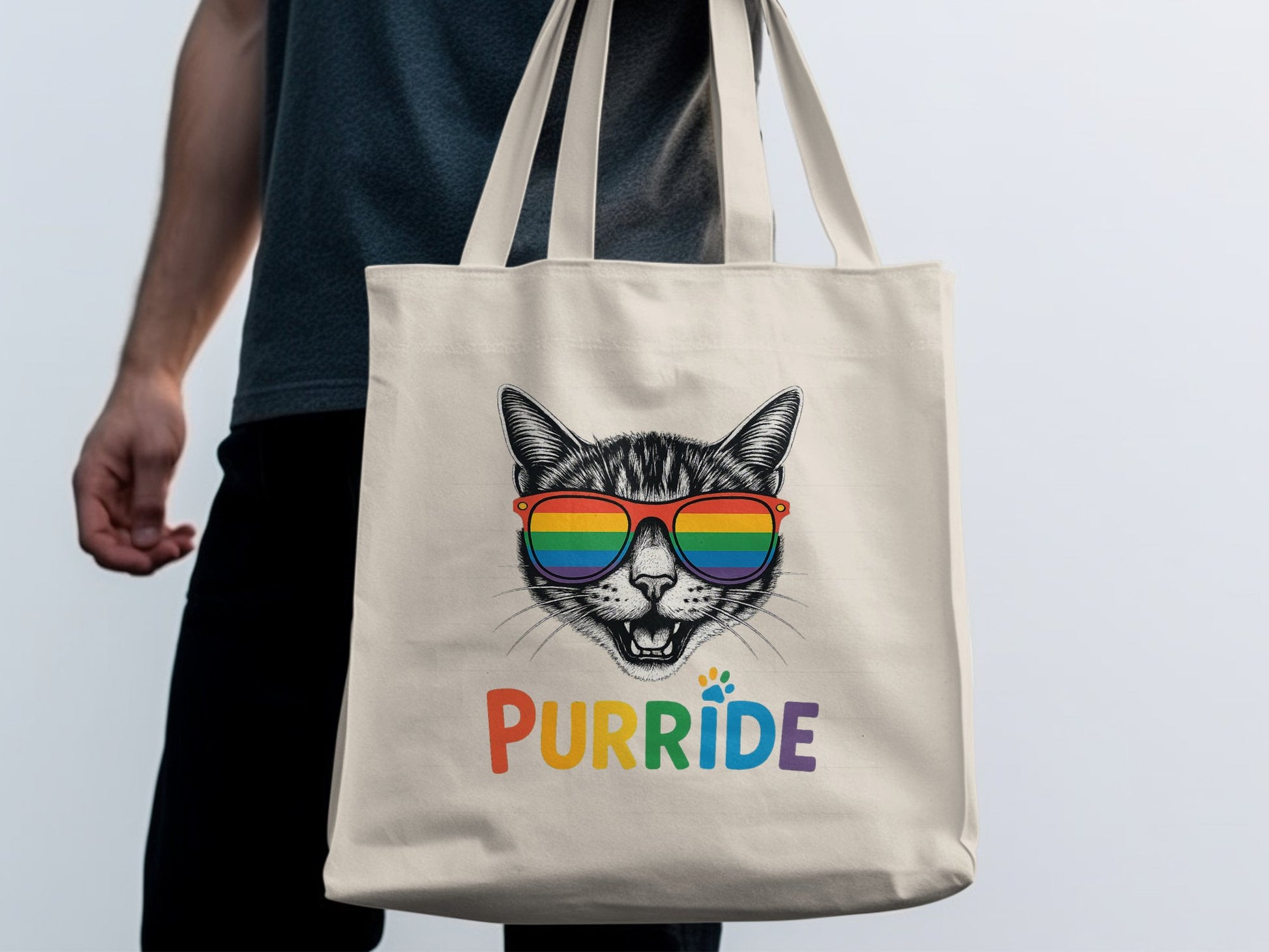 Purrride Cat with Sunglasses Print Tote Bag product type