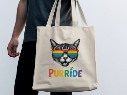 Purrride Cat with Sunglasses Print Tote Bag product type