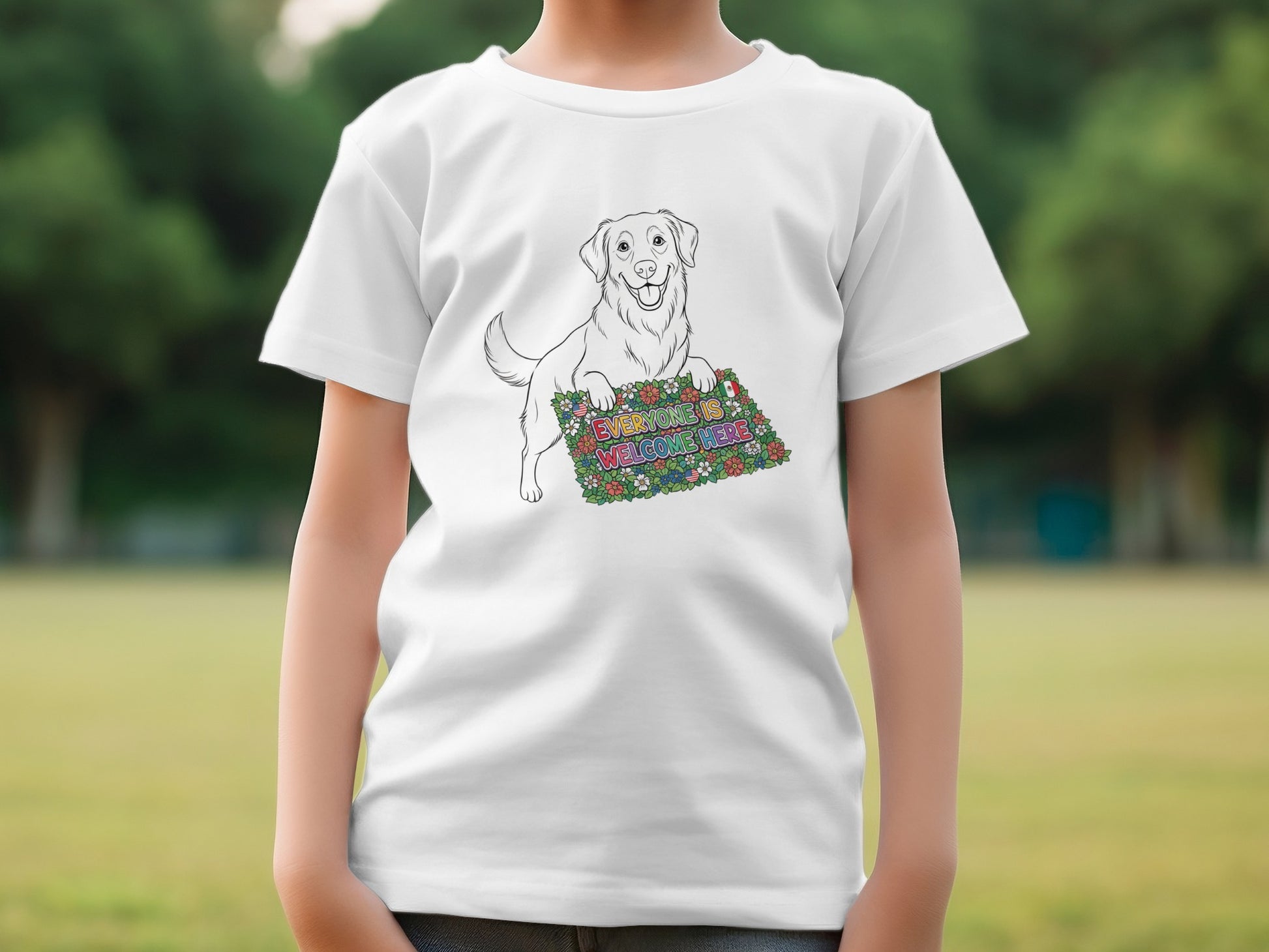 Adorable Dog Holding Welcome Sign T-shirt Design
