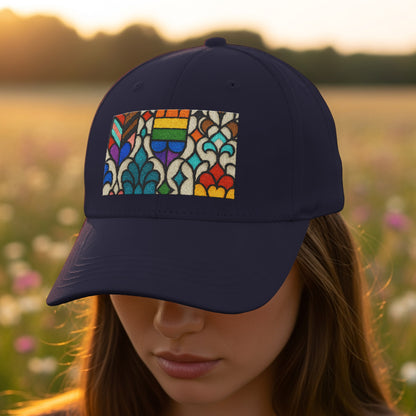 Colorful Stained Glass Pattern on Dark Blue Hat product type
