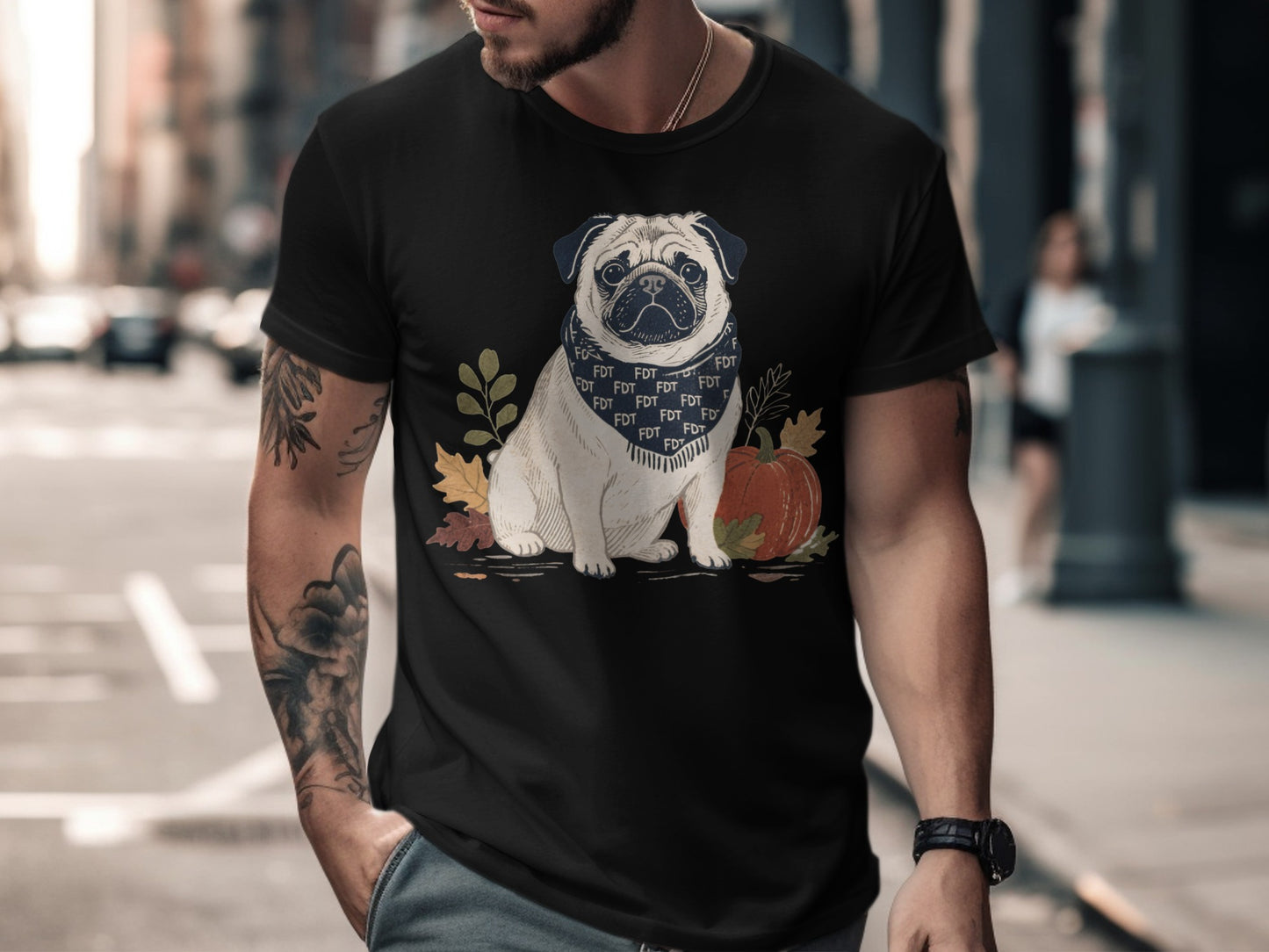 Adorable Pug Wearing Bandana Graphic Tee