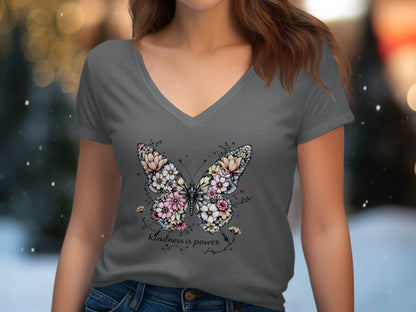 Kindness is Power Butterfly Print V-Neck T-shirt product