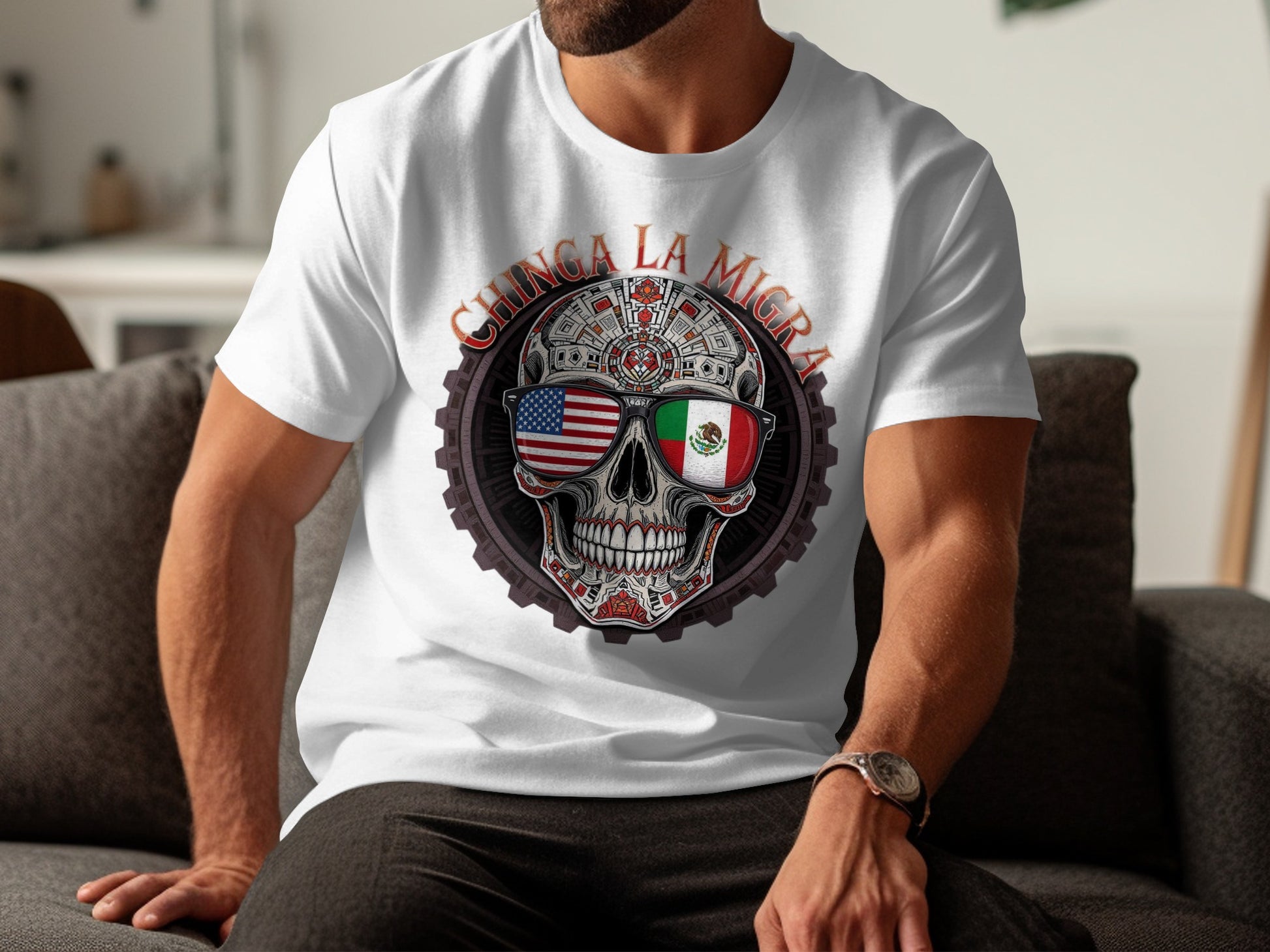 Chinga La Migra Skull Flag Design Shirt product
