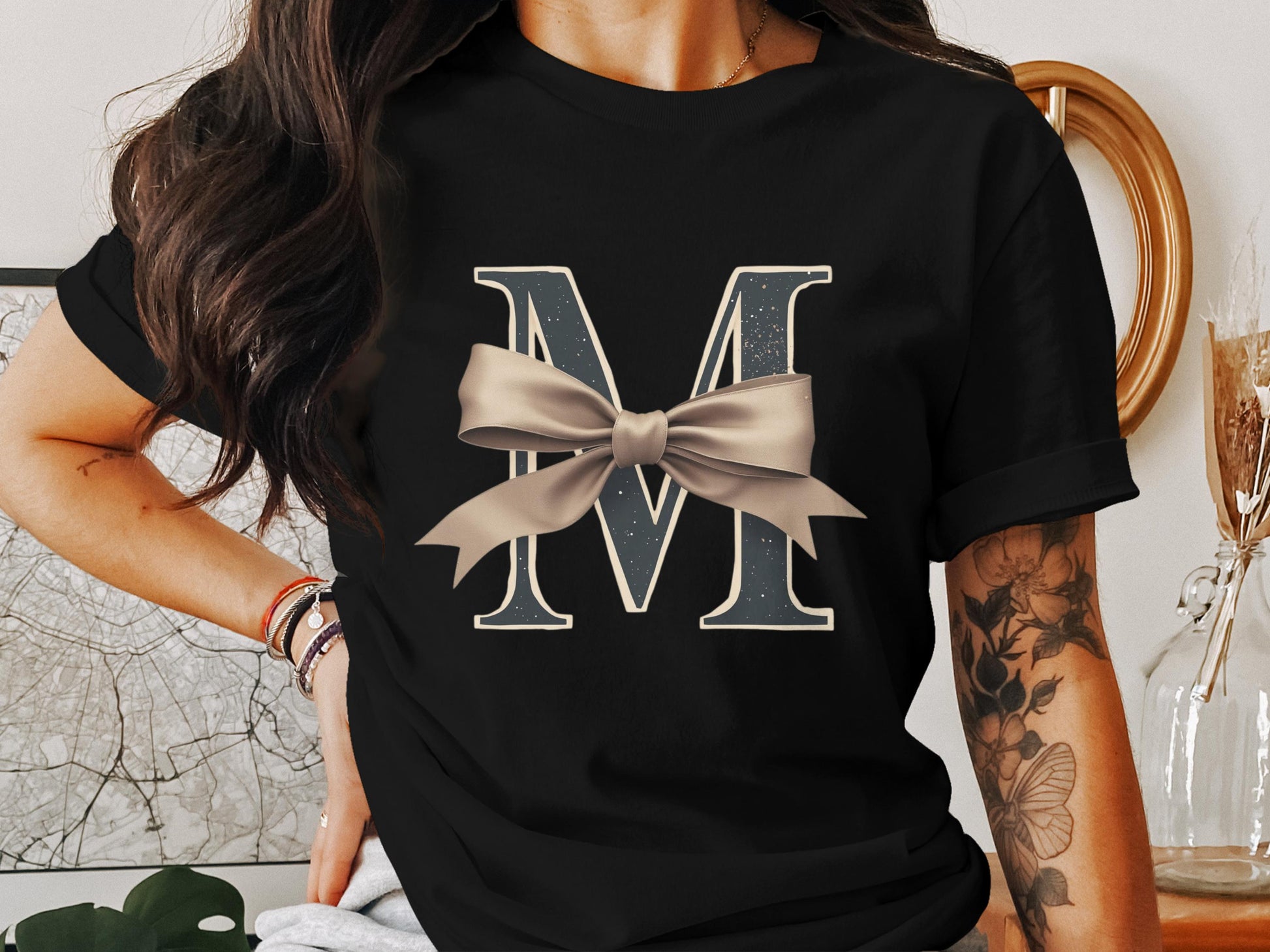 Personalized Monogram M with Bow Graphic T-shirt product