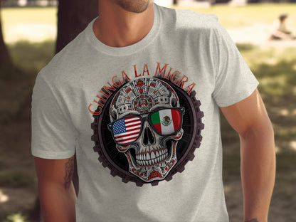 Chinga La Migra Skull with Flags Graphic T-shirt product type