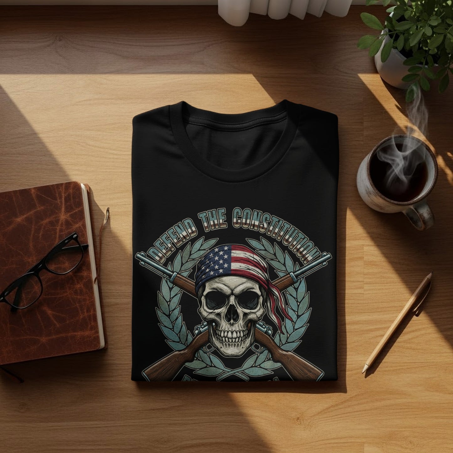 Defend The Constitution Skull and Guns Graphic Shirt