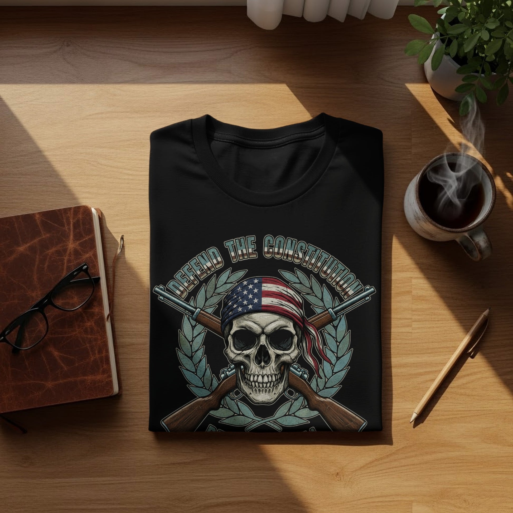 Defend The Constitution Skull and Guns Graphic Shirt