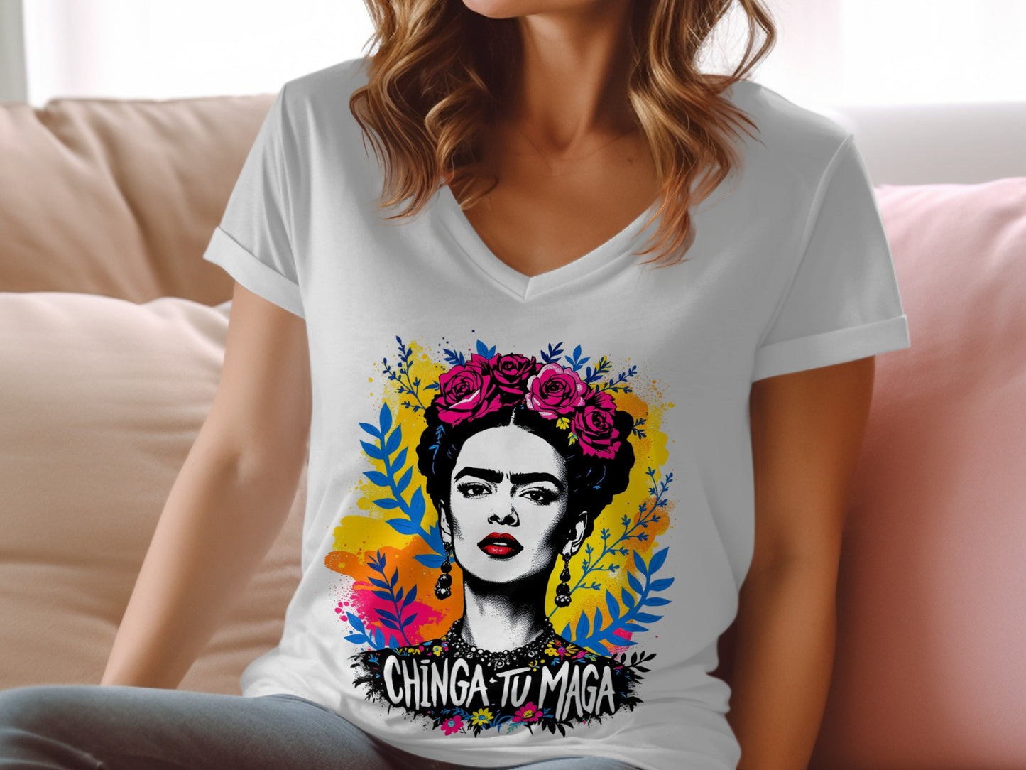 Colorful Frida Kahlo Graphic Tee Chinga Tu Maga