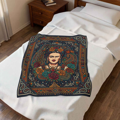 Frida Kahlo Blankets, Mexican Folk Art Floral Throw, Vibrant Iconic Artist Blanket, Cultural Decor, Aztec Paisley Home Blankets