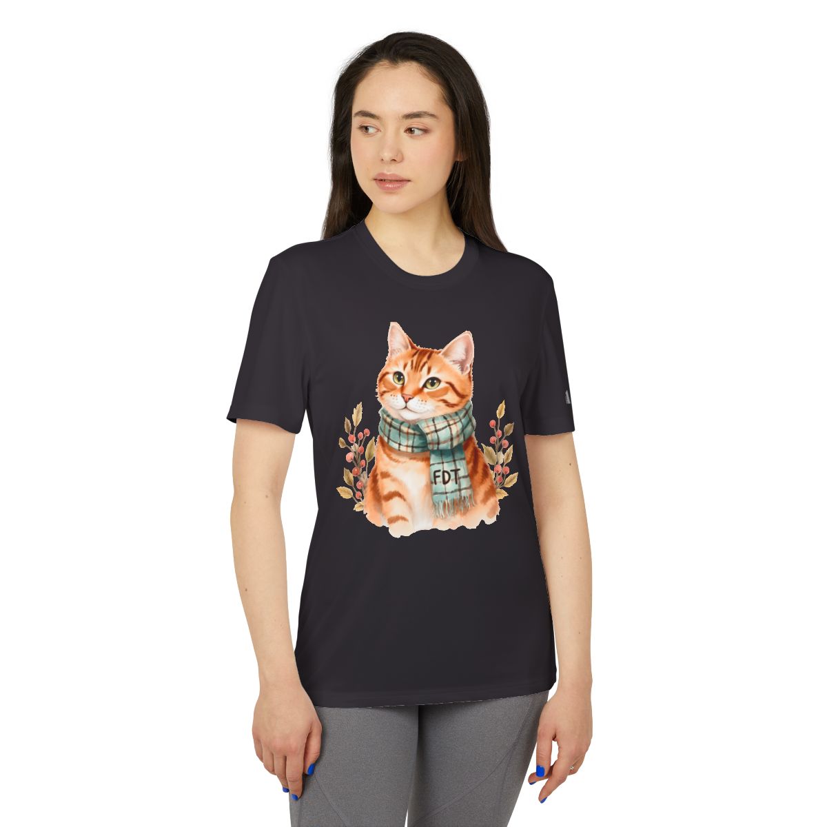 Cute Cat with Scarf Watercolor Print T-Shirt