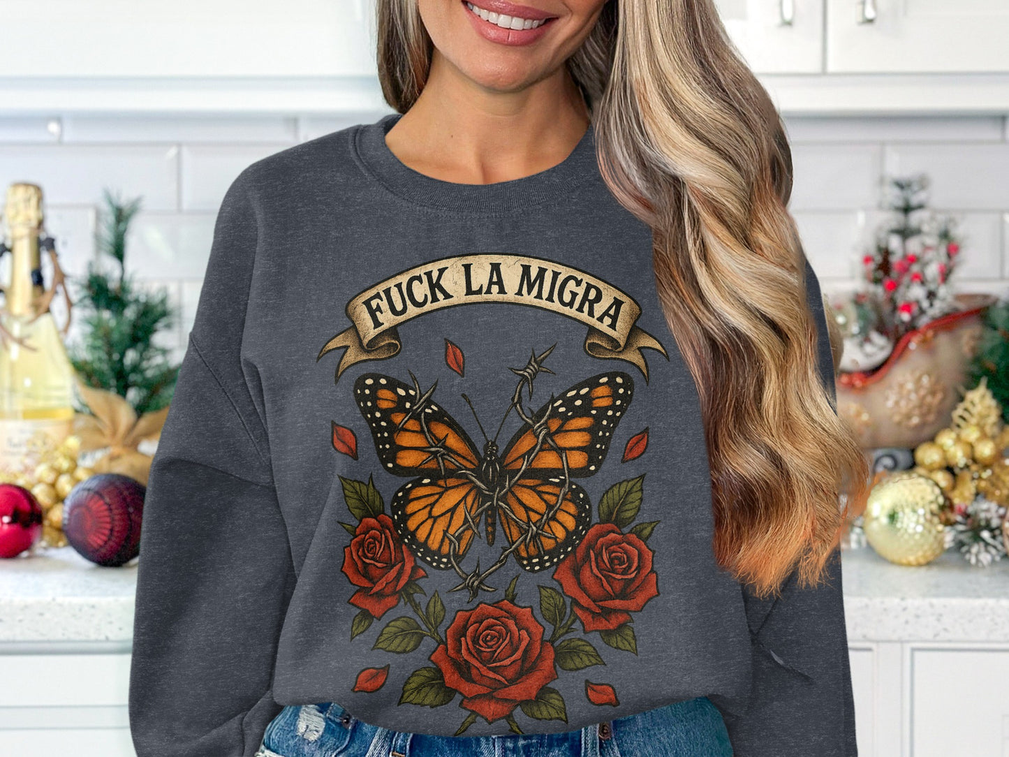 Fuck La Migra Butterfly and Roses Sweatshirt product