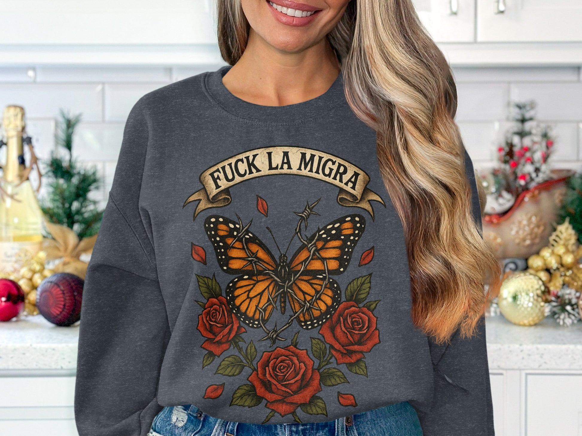 Fuck La Migra Butterfly and Roses Sweatshirt product