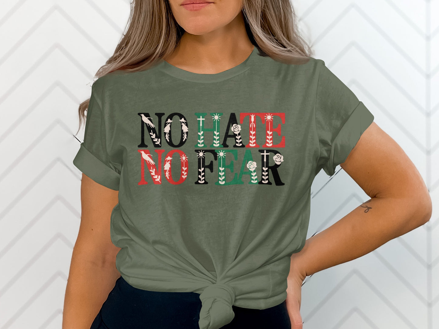 No Hate No Fear Graphic T-Shirt Patriotic Design Top