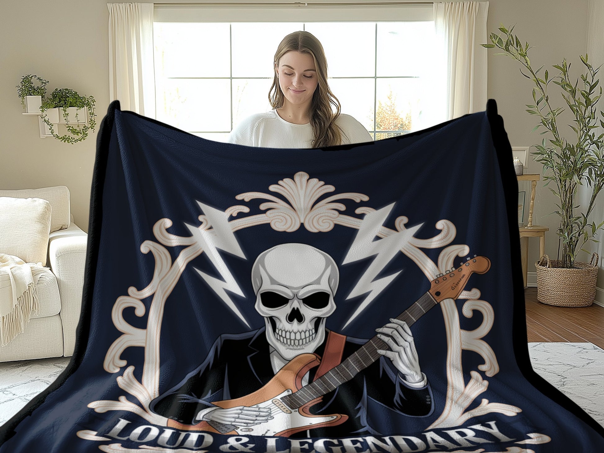 Loud and Legendary Skull and Guitar Blanket product type