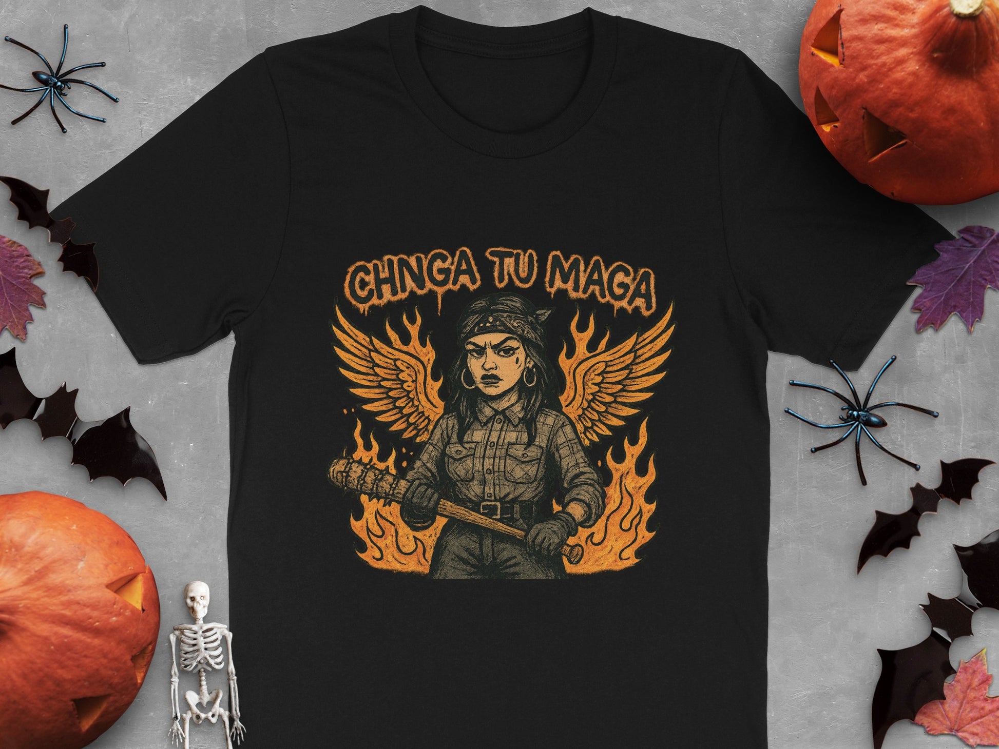 Chinga Tu Maga Graphic Tee with Wings and Flames product