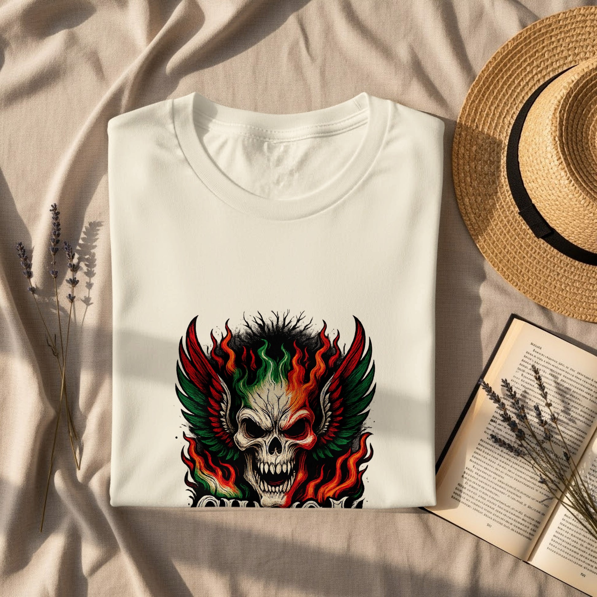 Colorful Fiery Winged Skull Graphic T-Shirt product