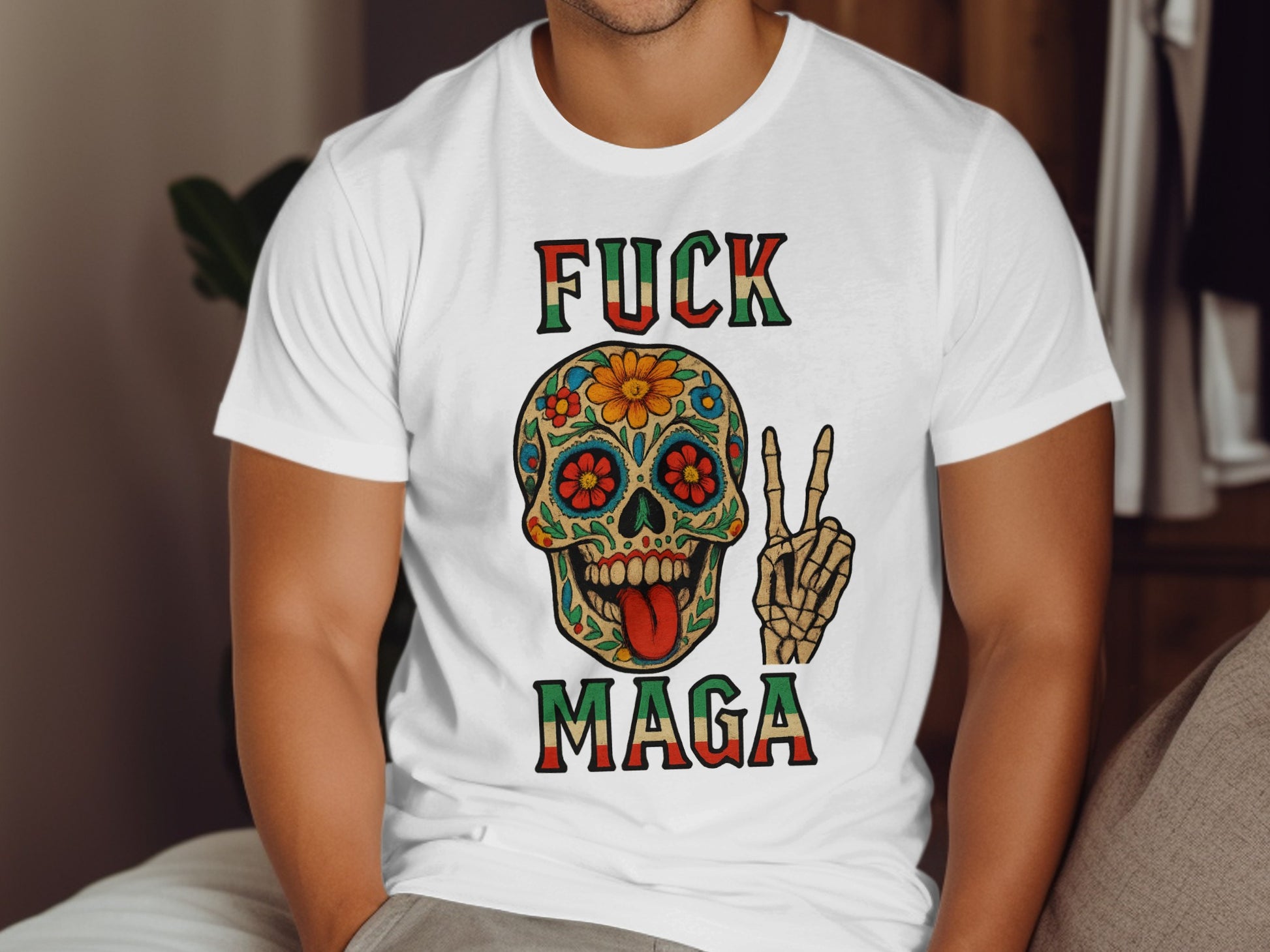 Fuck MAGA Sugar Skull with Peace Sign T shirt
