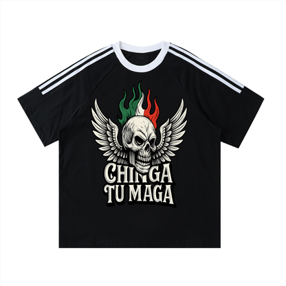 Chinga Tu Maga Contrast Tape Crewneck Cotton T-Shirt