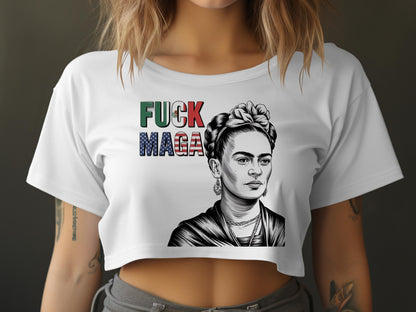 Bold Fuck MAGA Message Graphic White Crop Top product