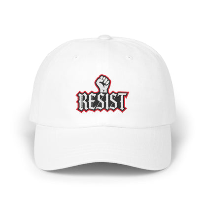 Resist Text and Fist Design White Baseball Cap product