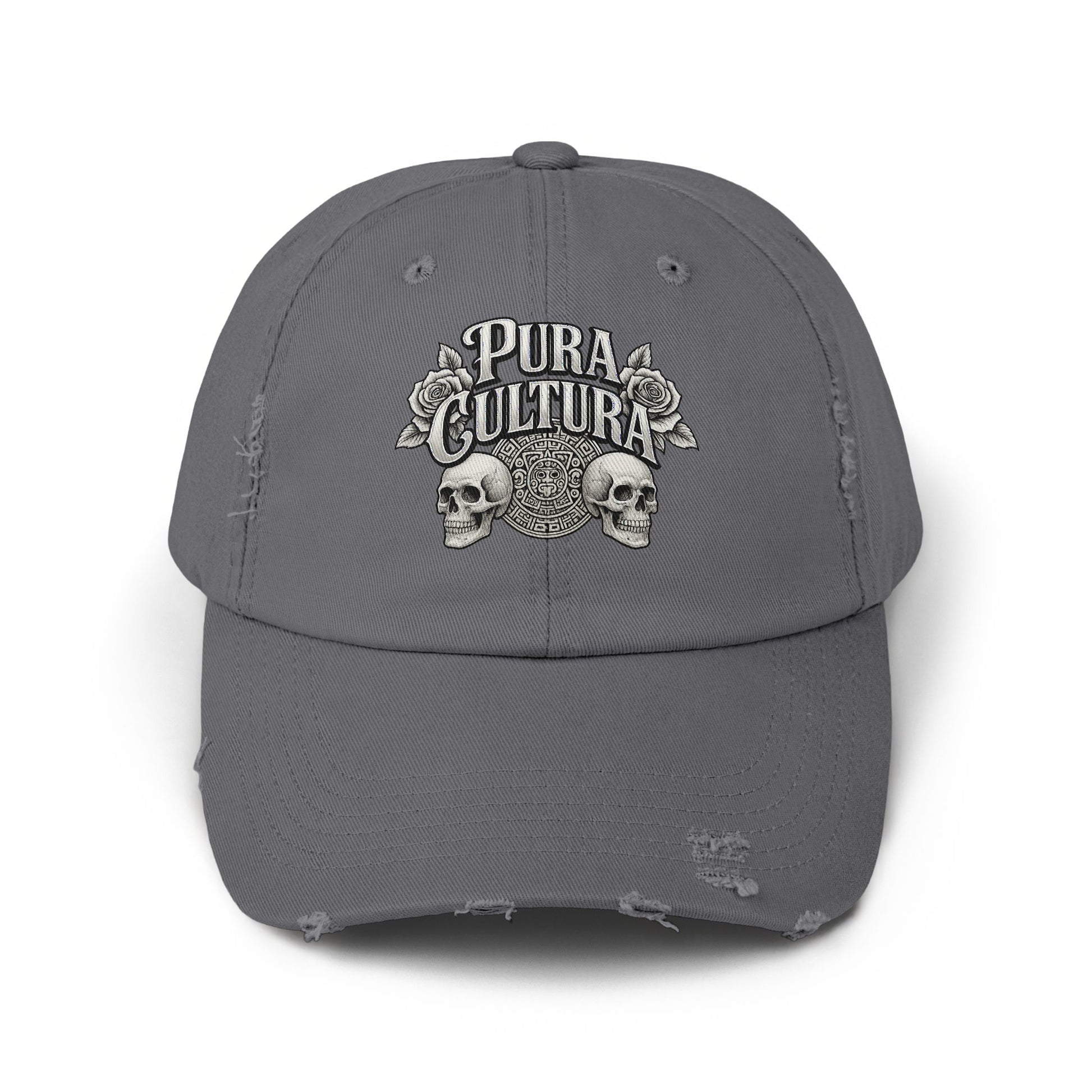 Pura Cultura Skull Design Distressed Gray Hat product type