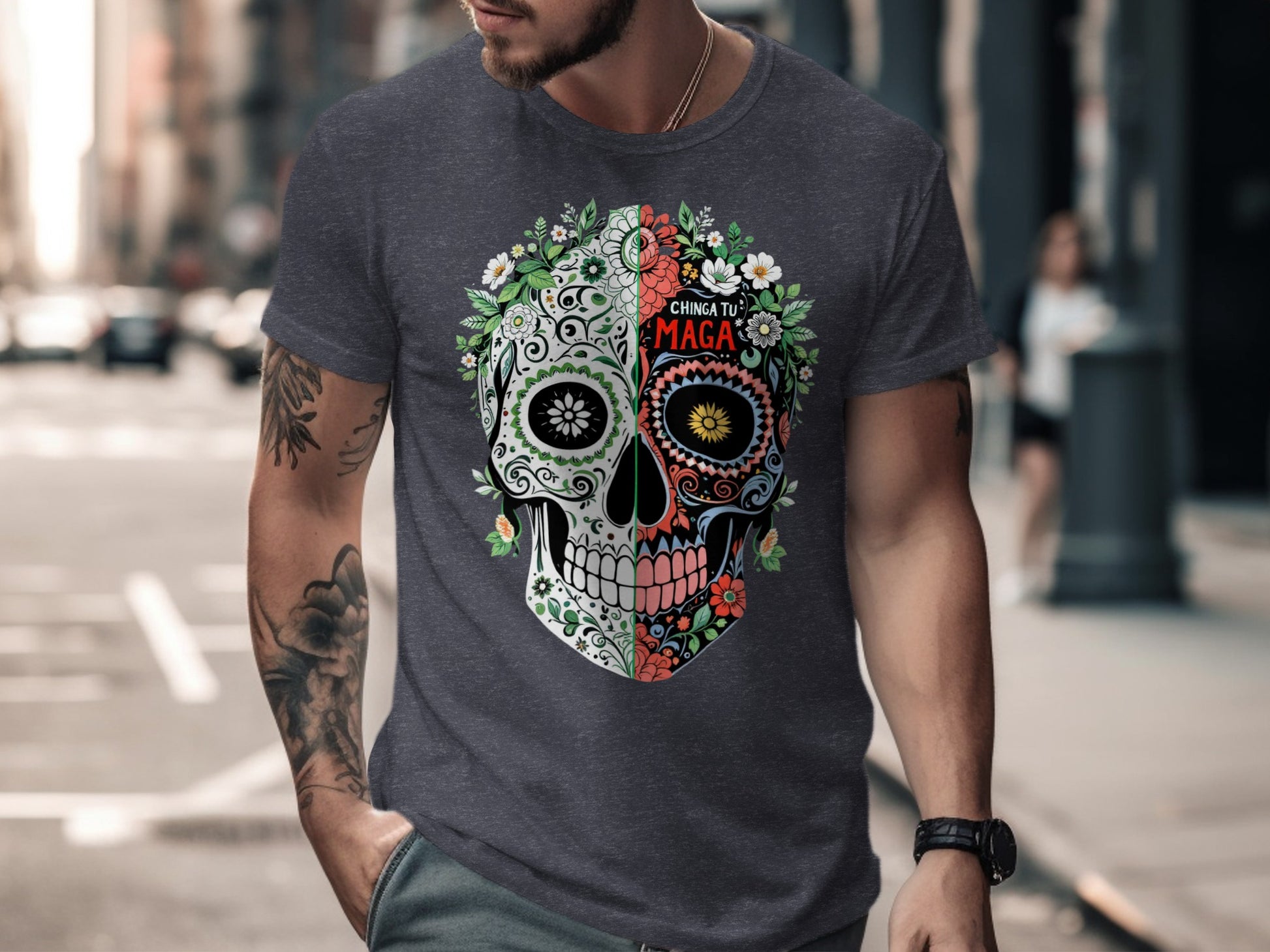 Floral Skull Graphic Casual T-Shirt product