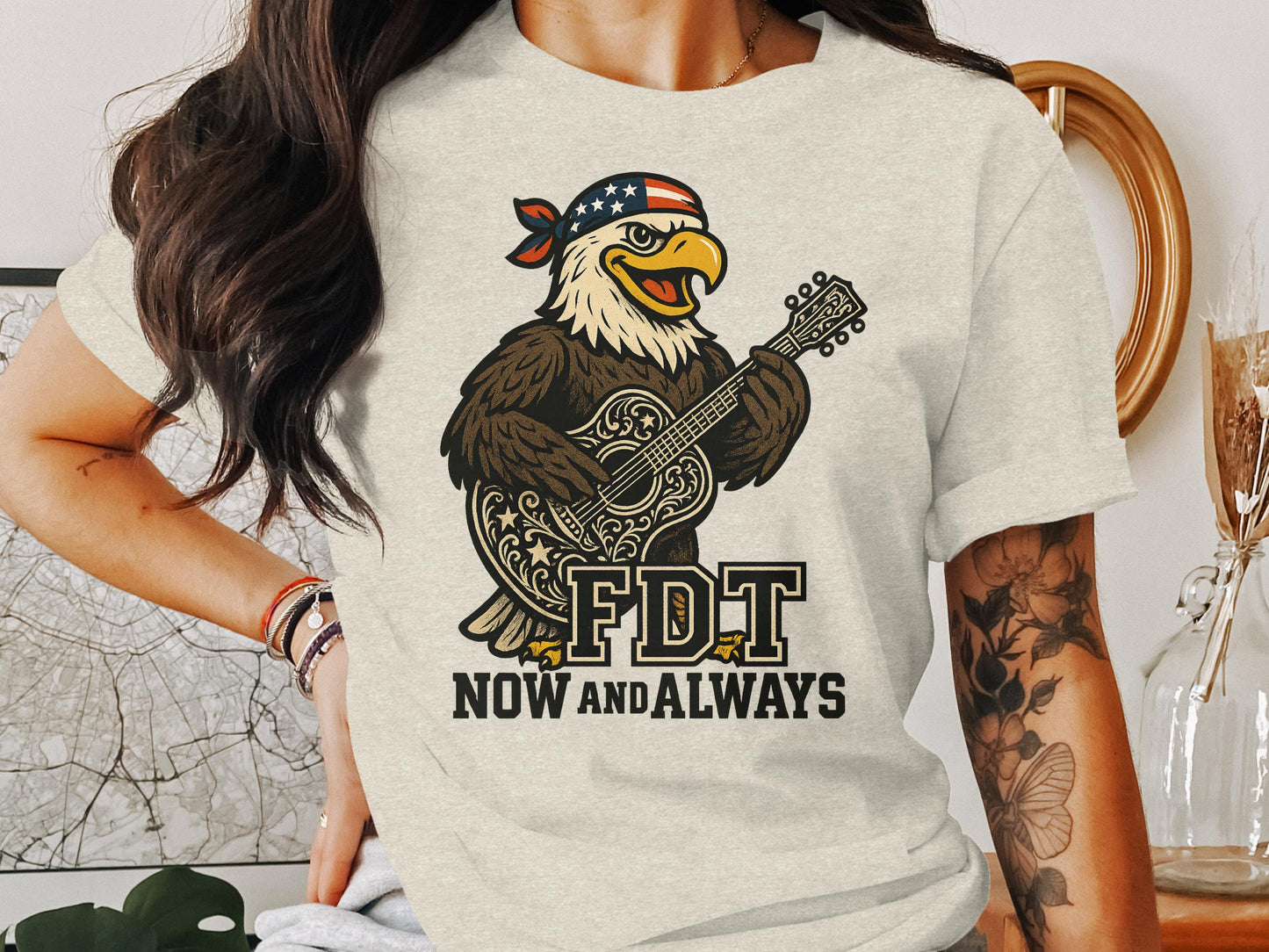 Patriotic Eagle Guitar Print Now and Always T-Shirt