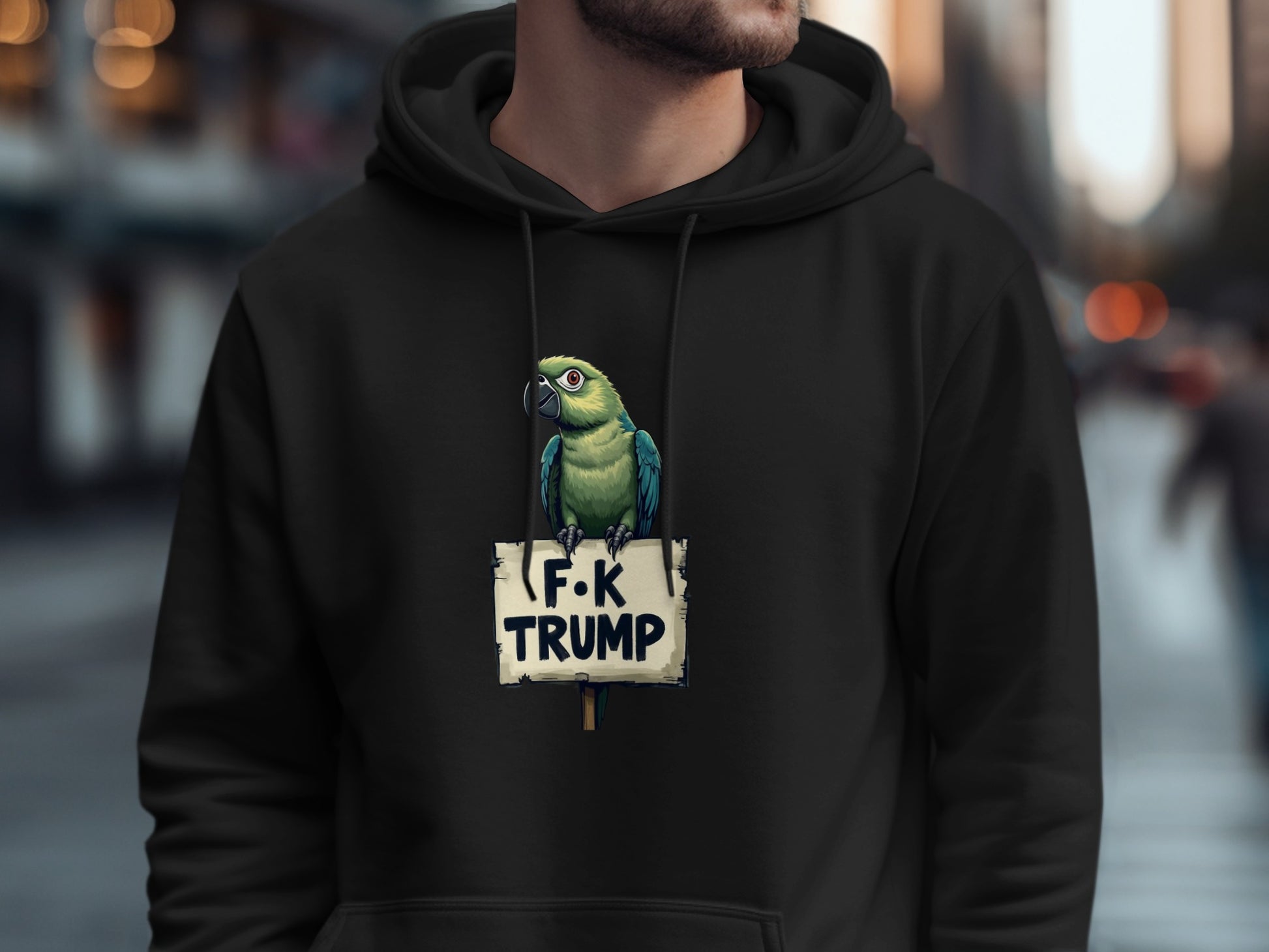 F-K TRUMP Green Parrot Graphic Hoodie Top Product