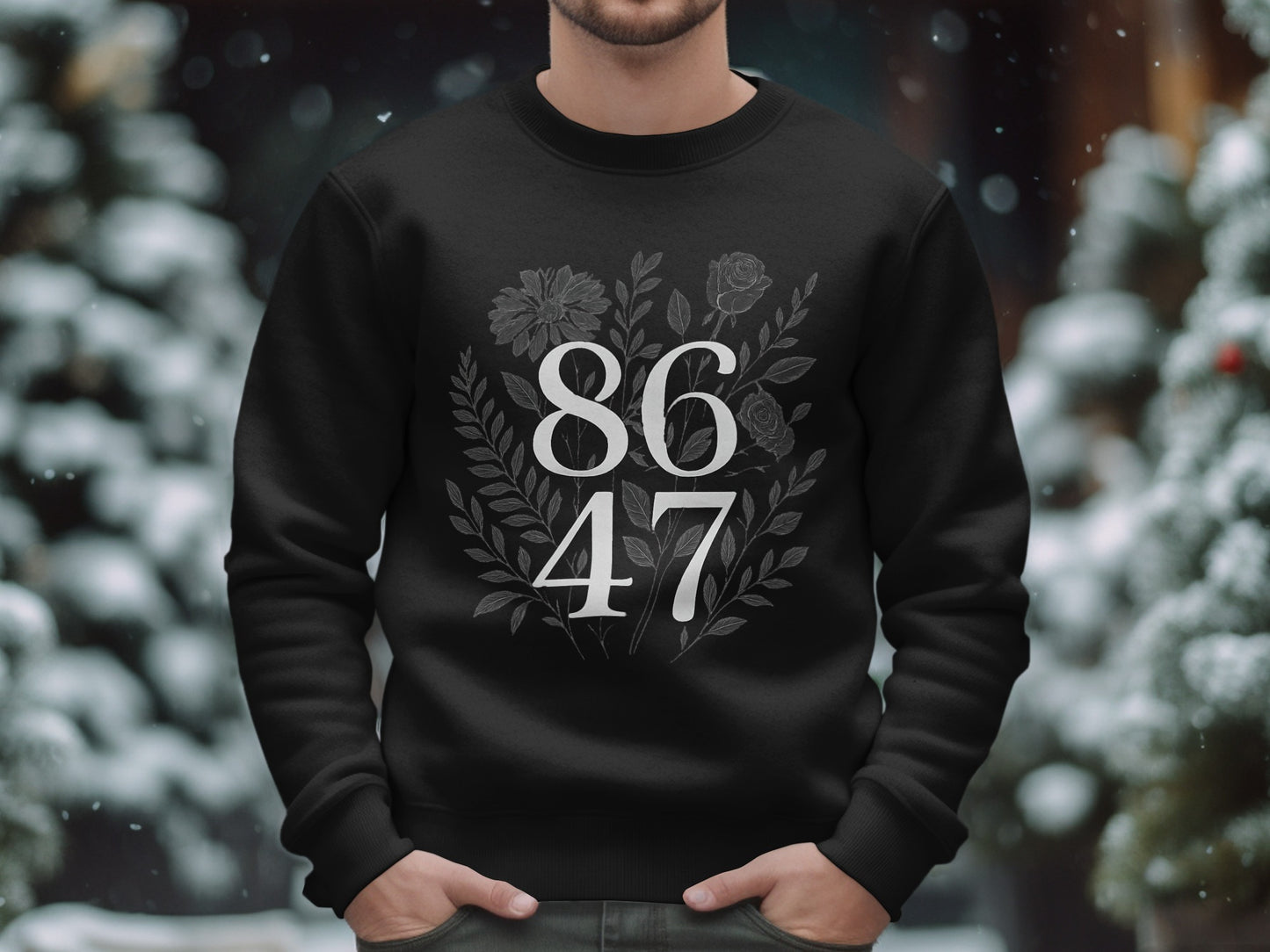 Cozy Black Sweatshirt With Floral 86 and 47 Print product type