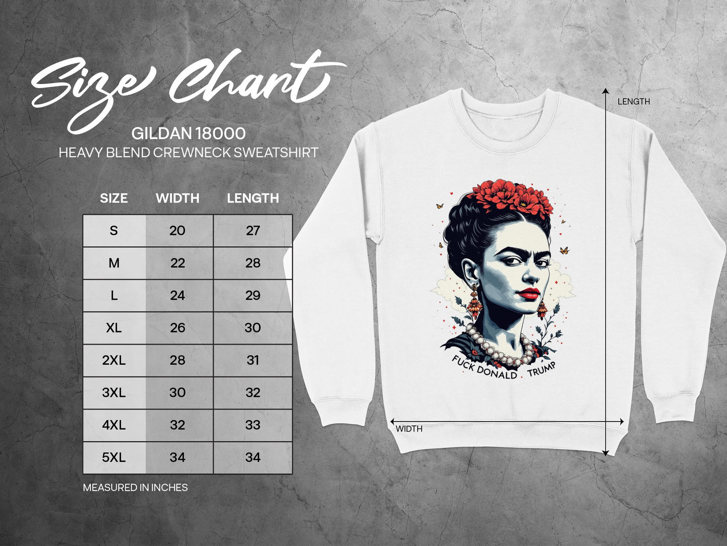Size Chart Gildan 18000 Heavy Blend Crewneck Sweatshirt