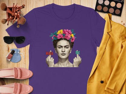 Makeup FRIDA T-shirt with Colorful Flowers and Text