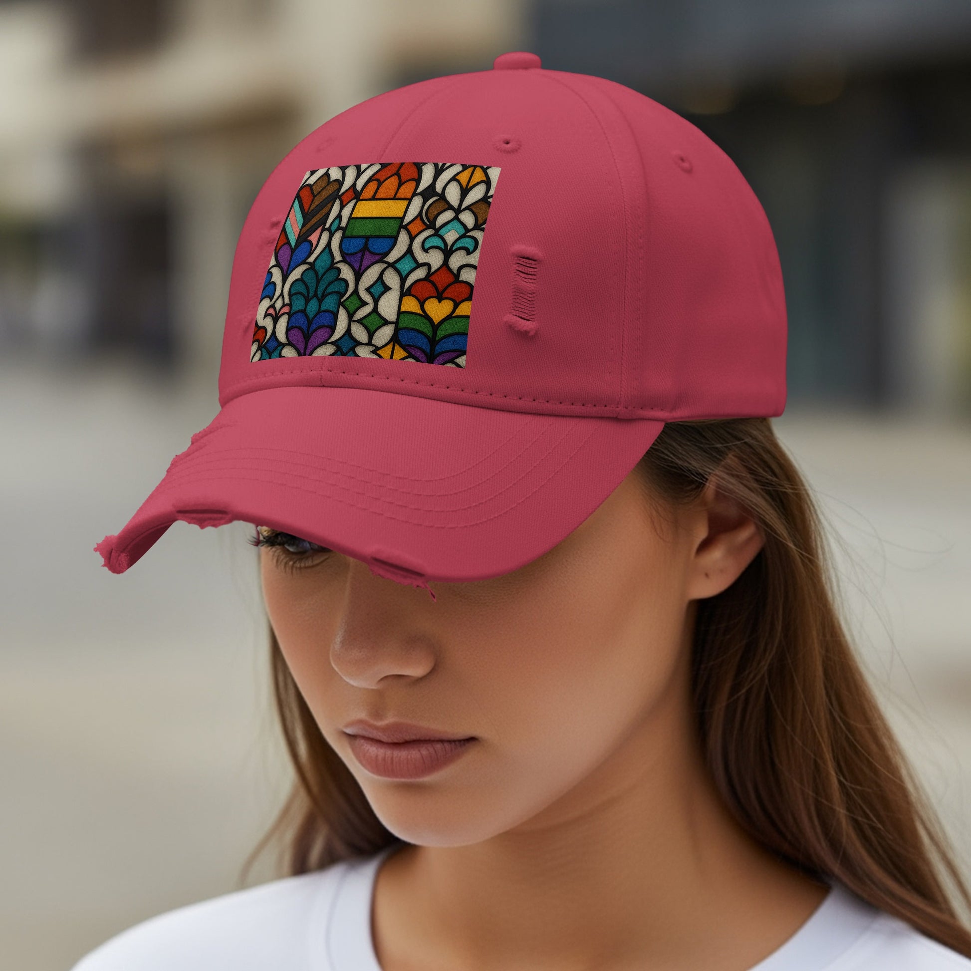 Colorful Stained Glass Floral Design Baseball Cap product