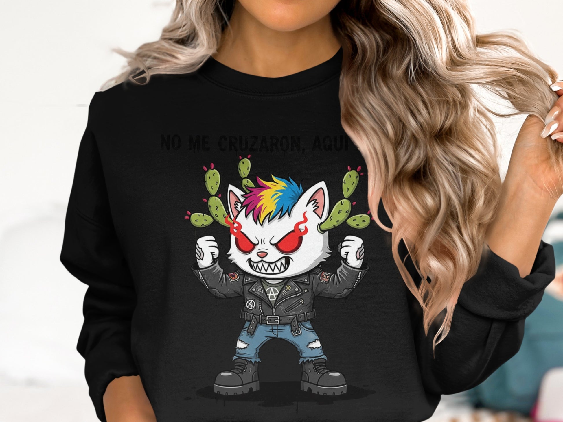 Colorful Punk Rock Cat Graphic Sweatshirt product