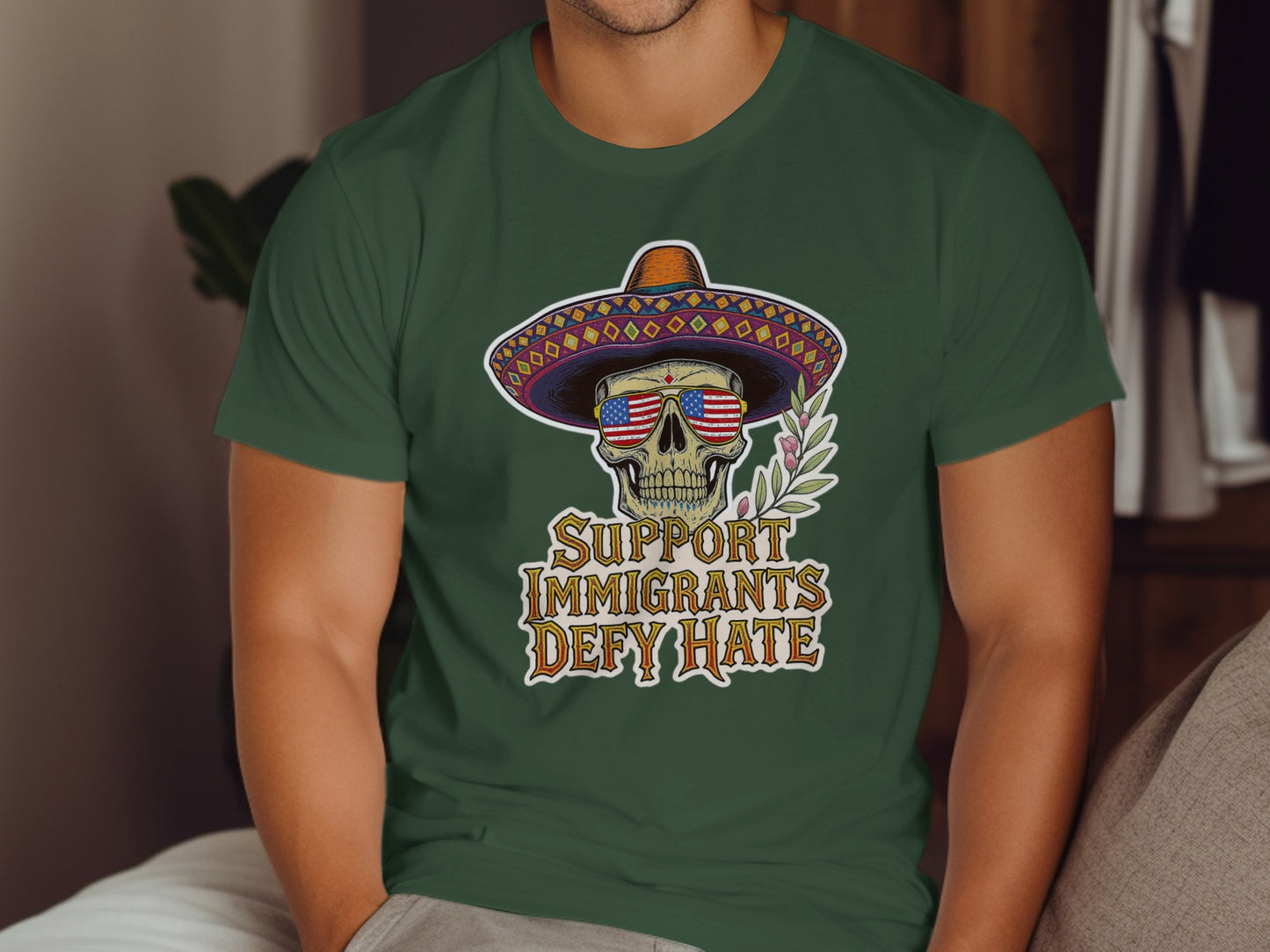 Support Immigrants Defy Hate Skull Hat T-Shirt product
