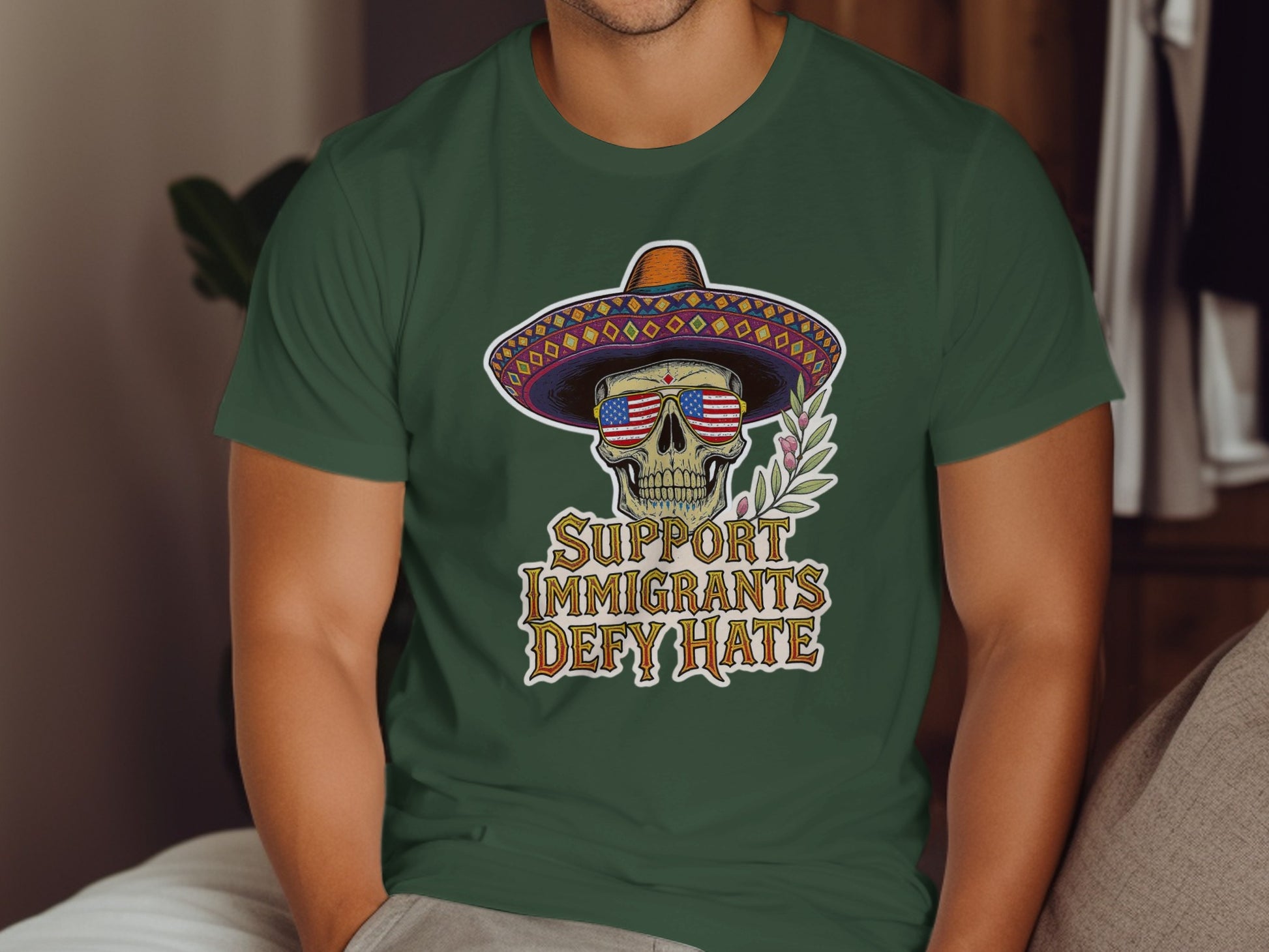 Support Immigrants Defy Hate Skull Hat T-Shirt product
