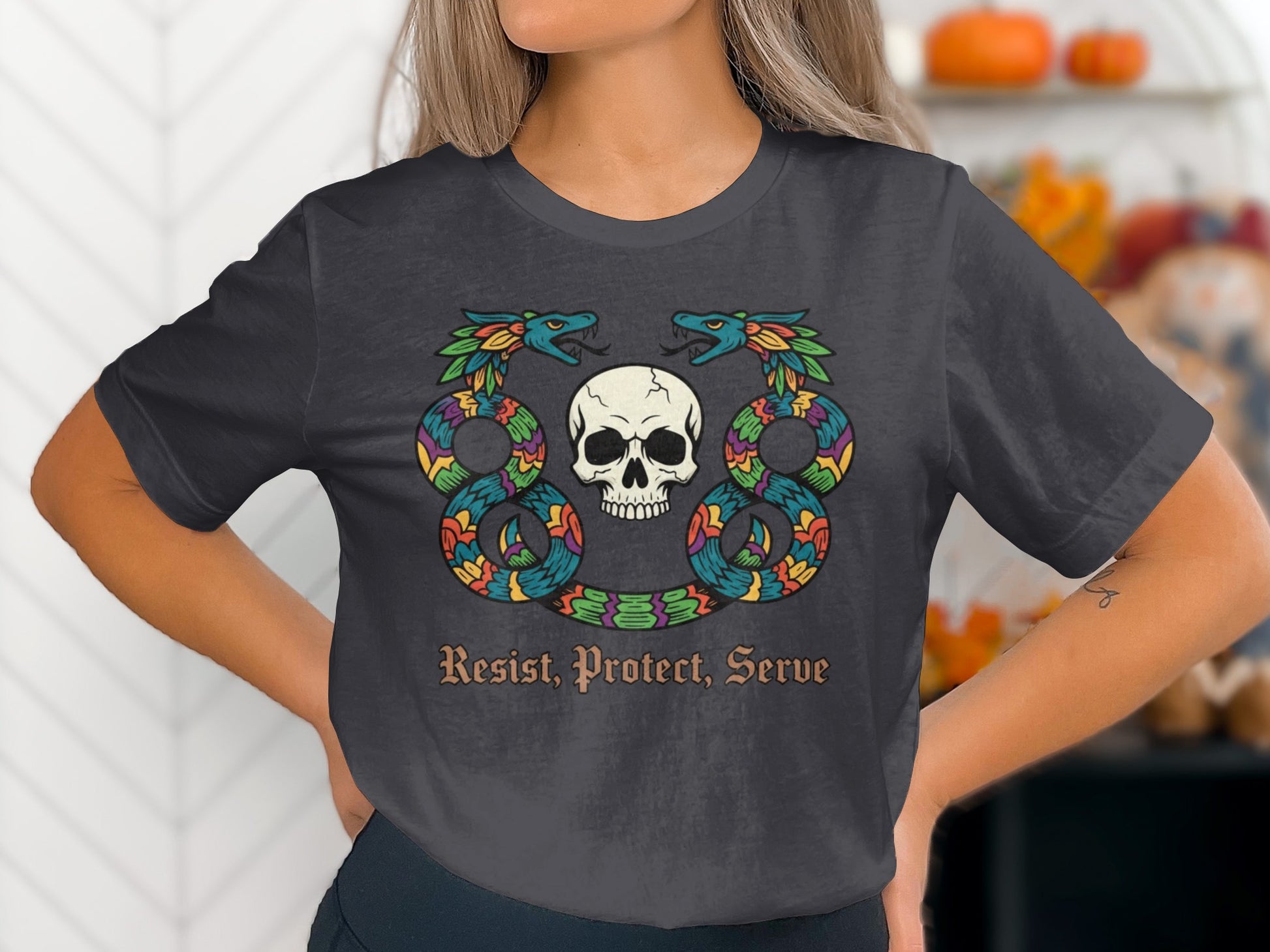 Resist Protect Serve Skull and Serpents T-Shirt