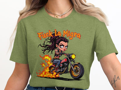 Fuck La Migra Fiery Motorcycle Graphic T-Shirt product
