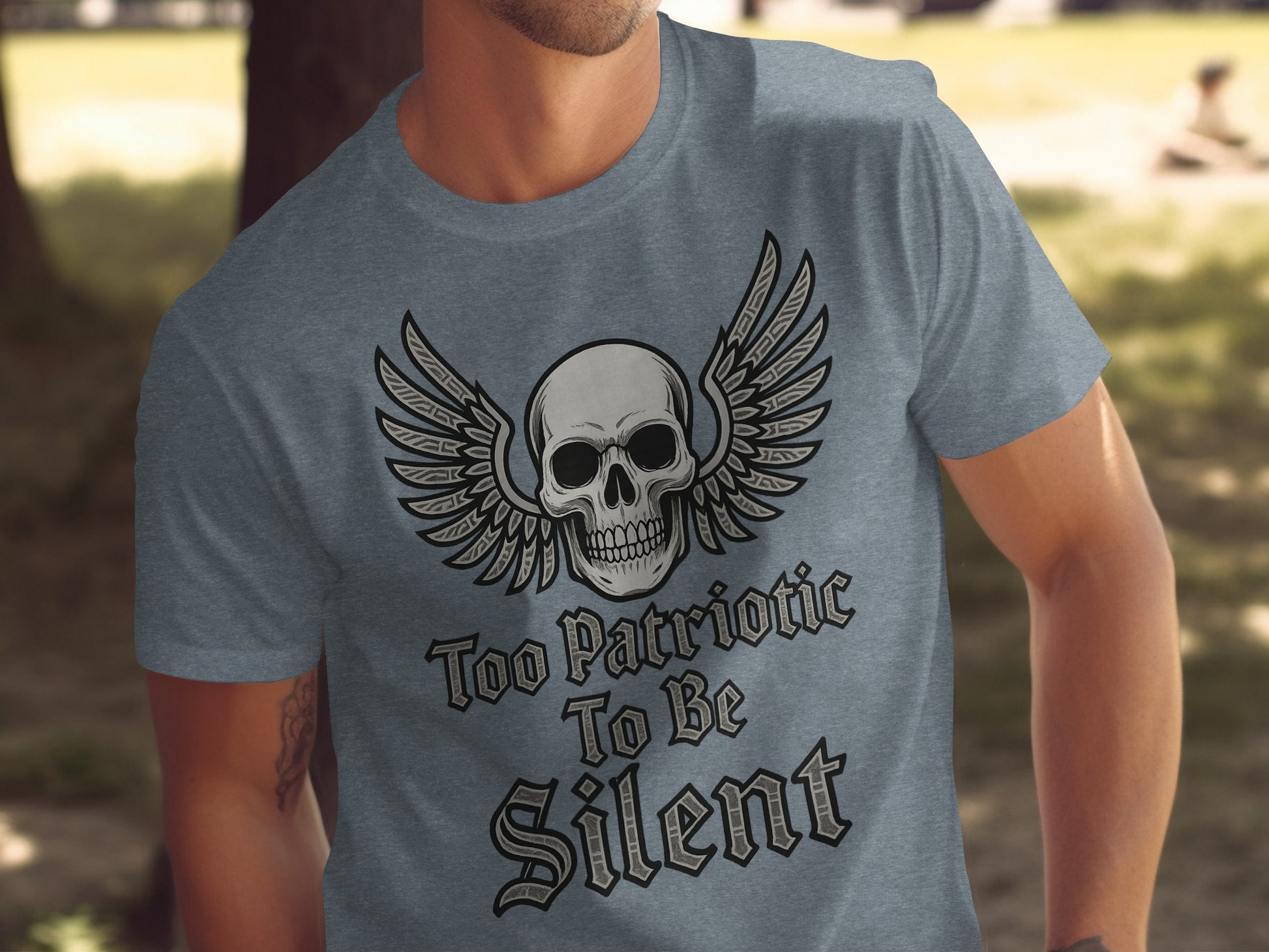 Too Patriotic To Be Silent Skull Wings T-shirt