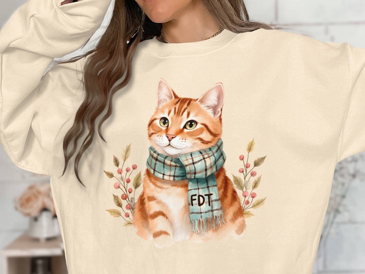 Cute Cat in Scarf Cozy Winter Sweatshirt Product