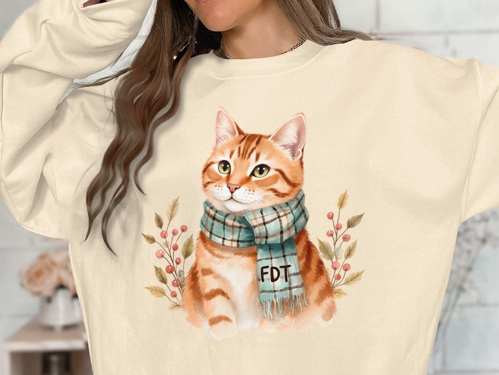Cute Cat in Scarf Cozy Winter Sweatshirt Product
