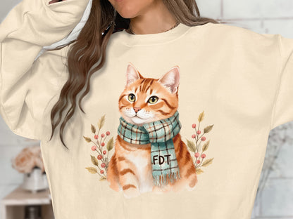 Cute Cat in Scarf Cozy Winter Sweatshirt Product