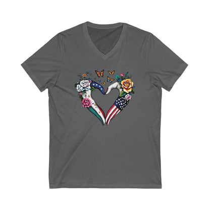 Heart Flag and Flowers Design V-Neck T-Shirt product type