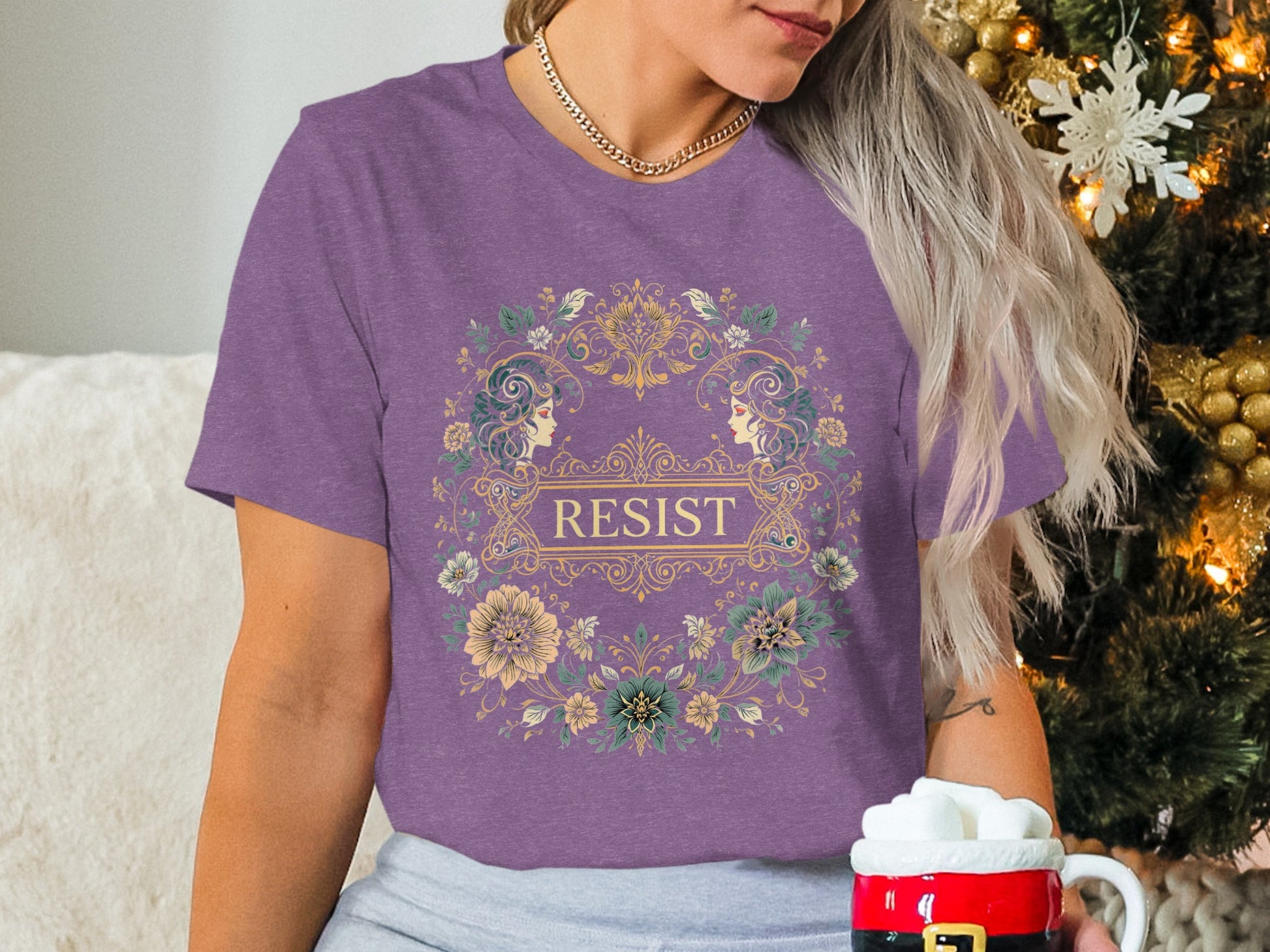 Resist Graphic Tee with Floral Baroque Design