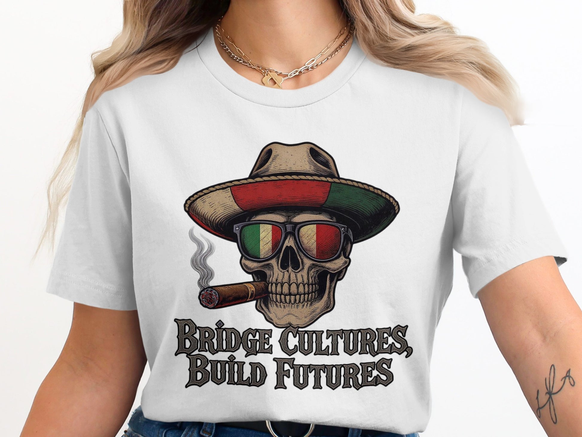 Bridge Cultures Build Futures Skull T-Shirt product type
