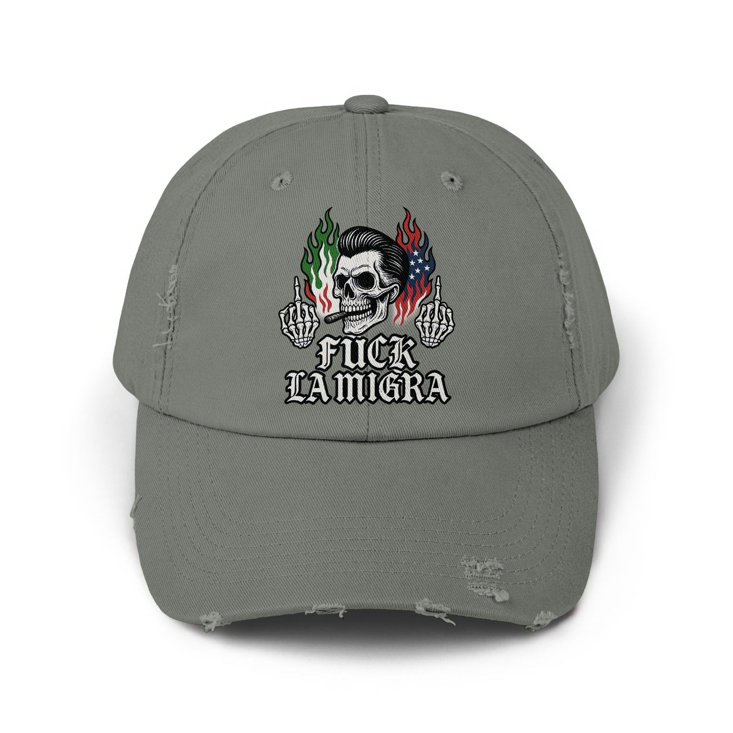 Distressed Gray Cap with Skull Print Unique Hat product