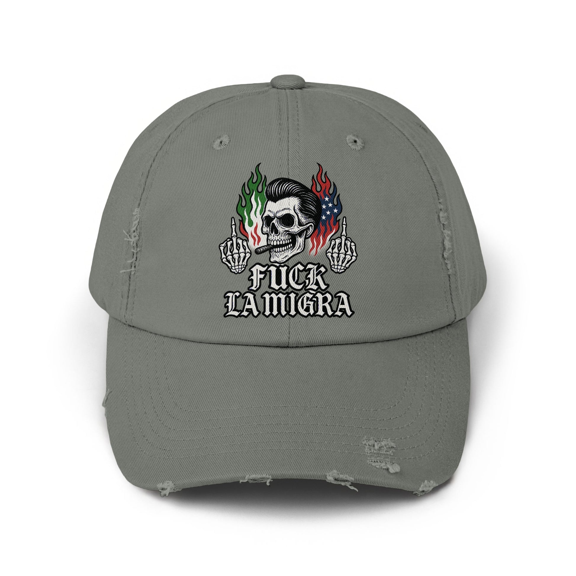 Distressed Gray Cap with Skull Print Unique Hat product